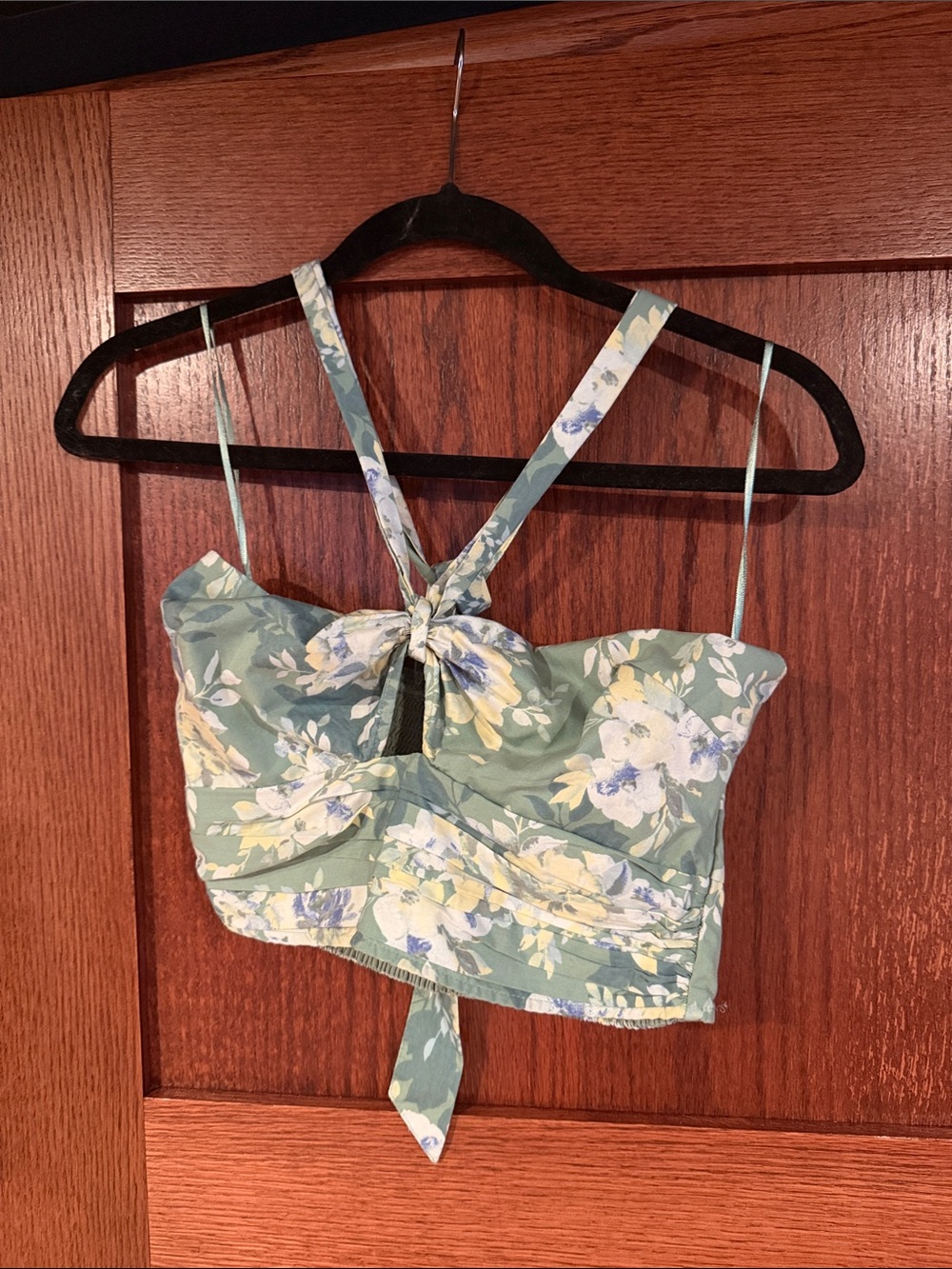 Abercrombie & Fitch Sage Green Floral Tie-Back Crop Top